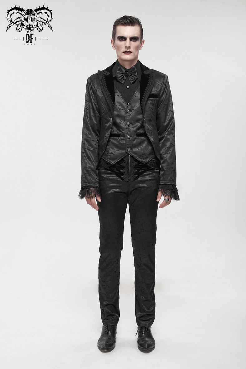 Gothic men's tailcoat suit complete two-piece ensemble, demonstrating jacket and vest as unified system
