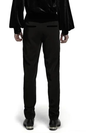Black gothic tailored trousers with embroidered lace seams - rear model view