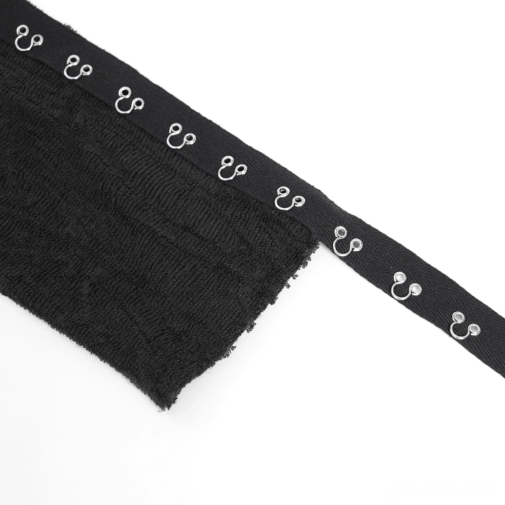 Men's gothic corset lacing tank - detail of front grommet channels and lace cord system