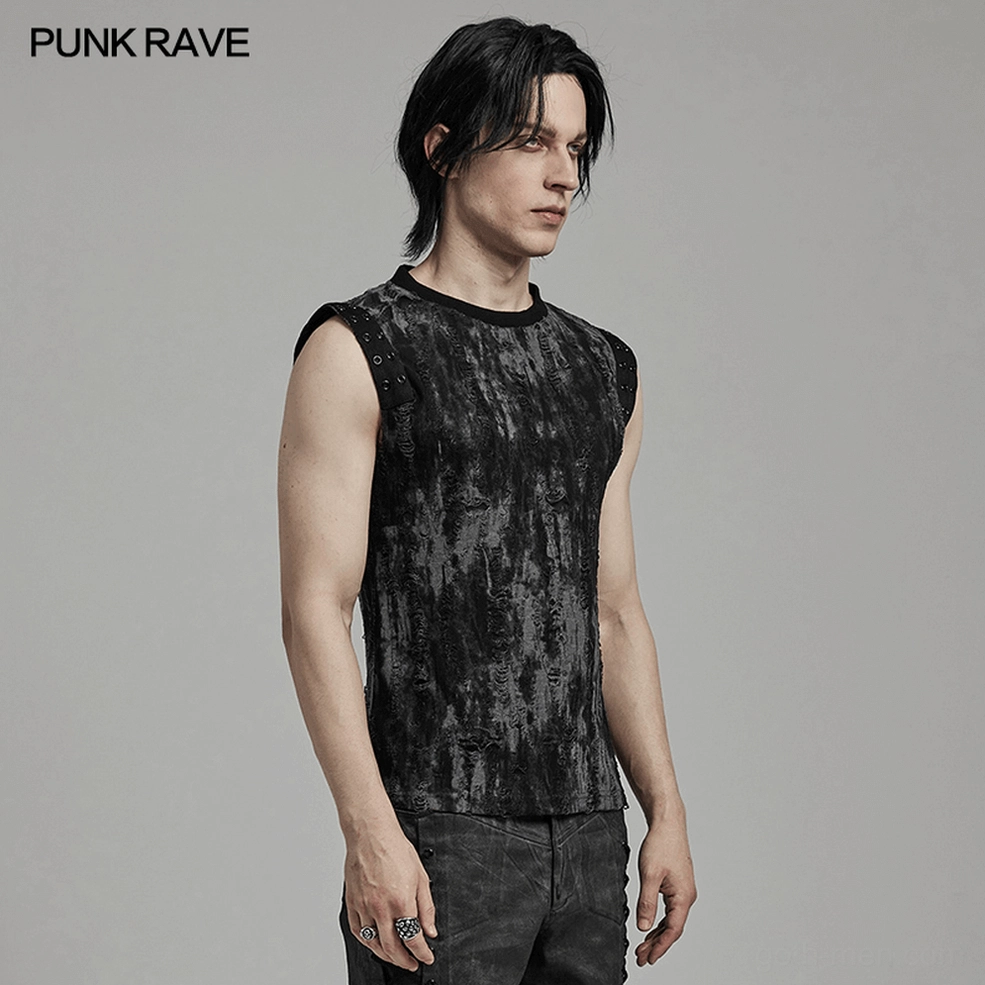 Distressed eyelet shoulder tank top - texture and fabric quality showcase