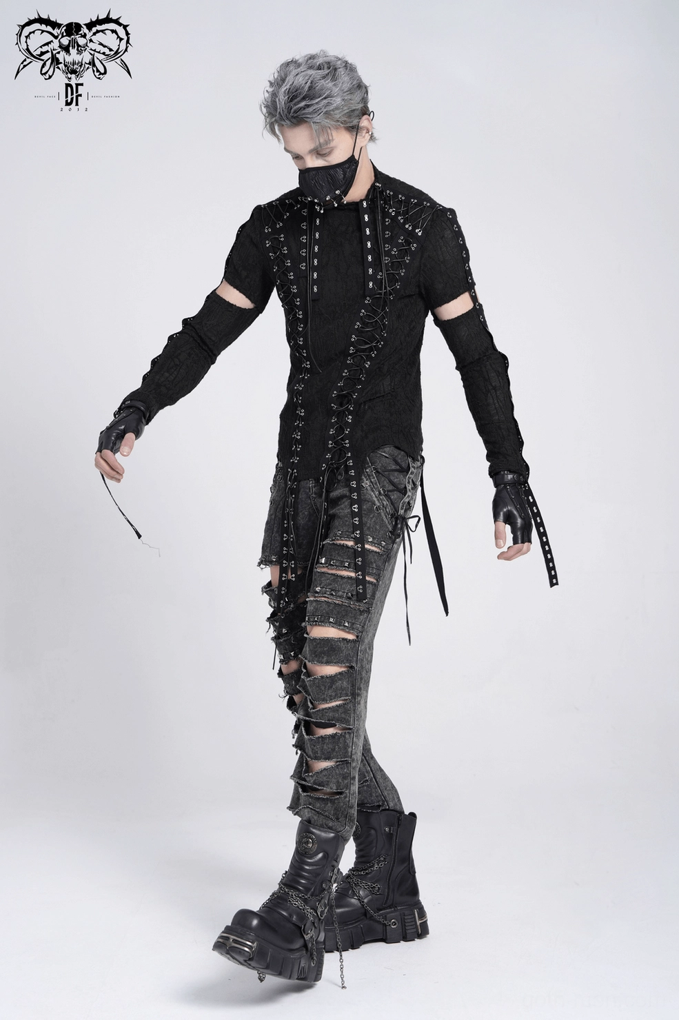 Men's gothic corset lacing tank - back and front comparative view