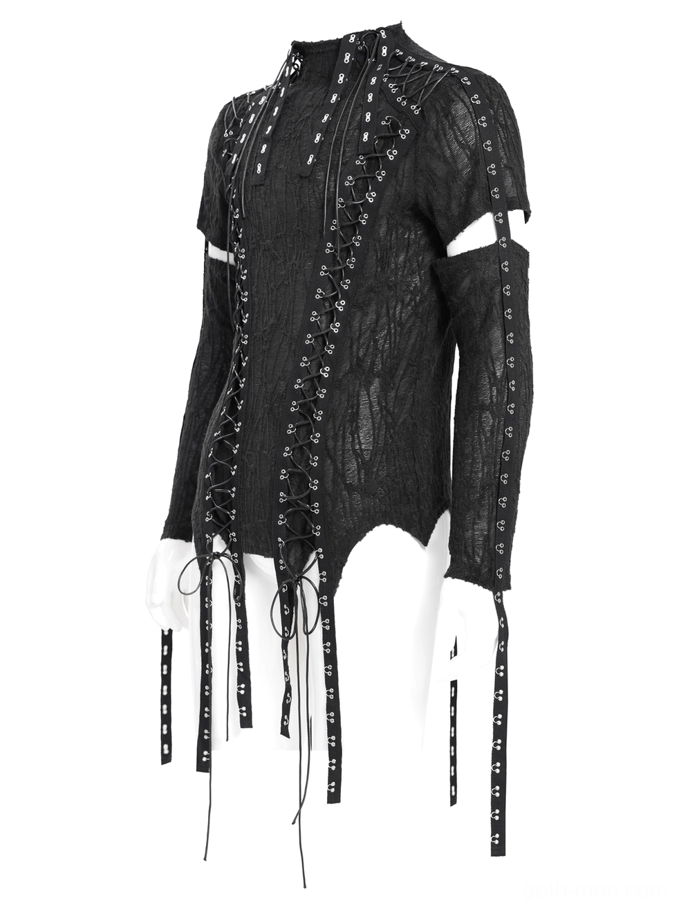 Men's gothic lacing tank with cutout upper arms - side studio view of design