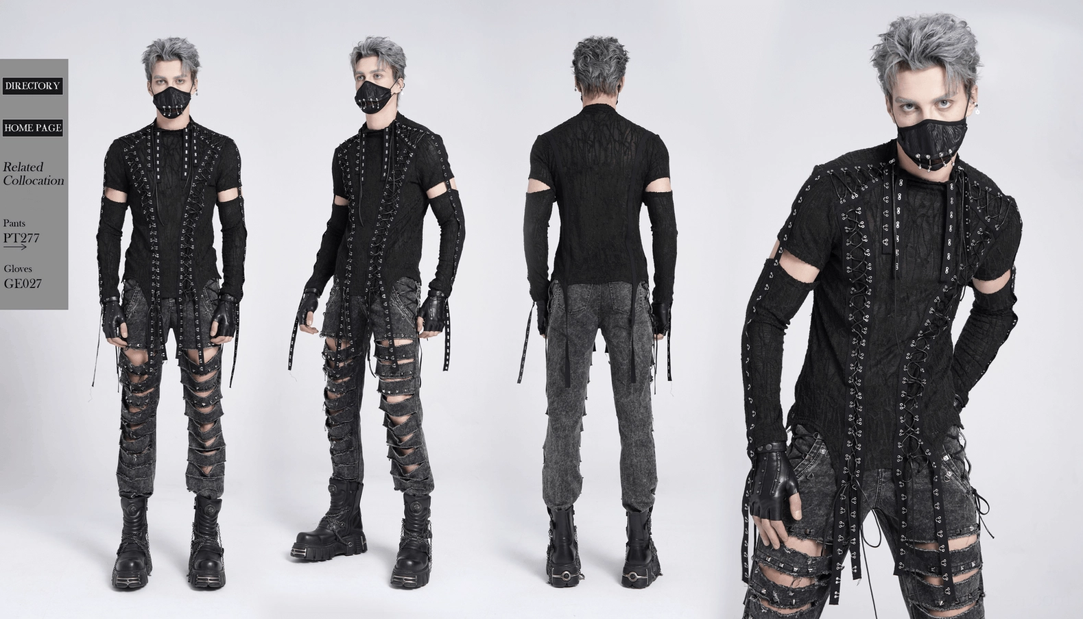 Men's gothic tank with lace corset front and cutout sleeves - lifestyle styling shot