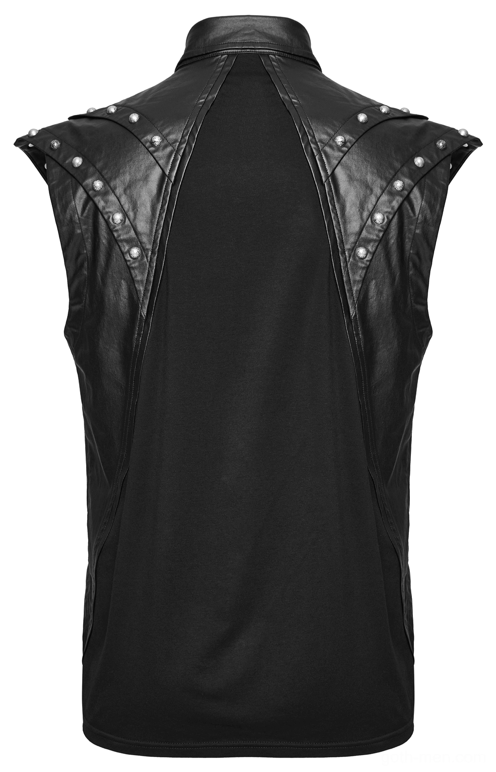 Back flat lay of gothic tank top - solid black fabric with shoulder rivet placement
