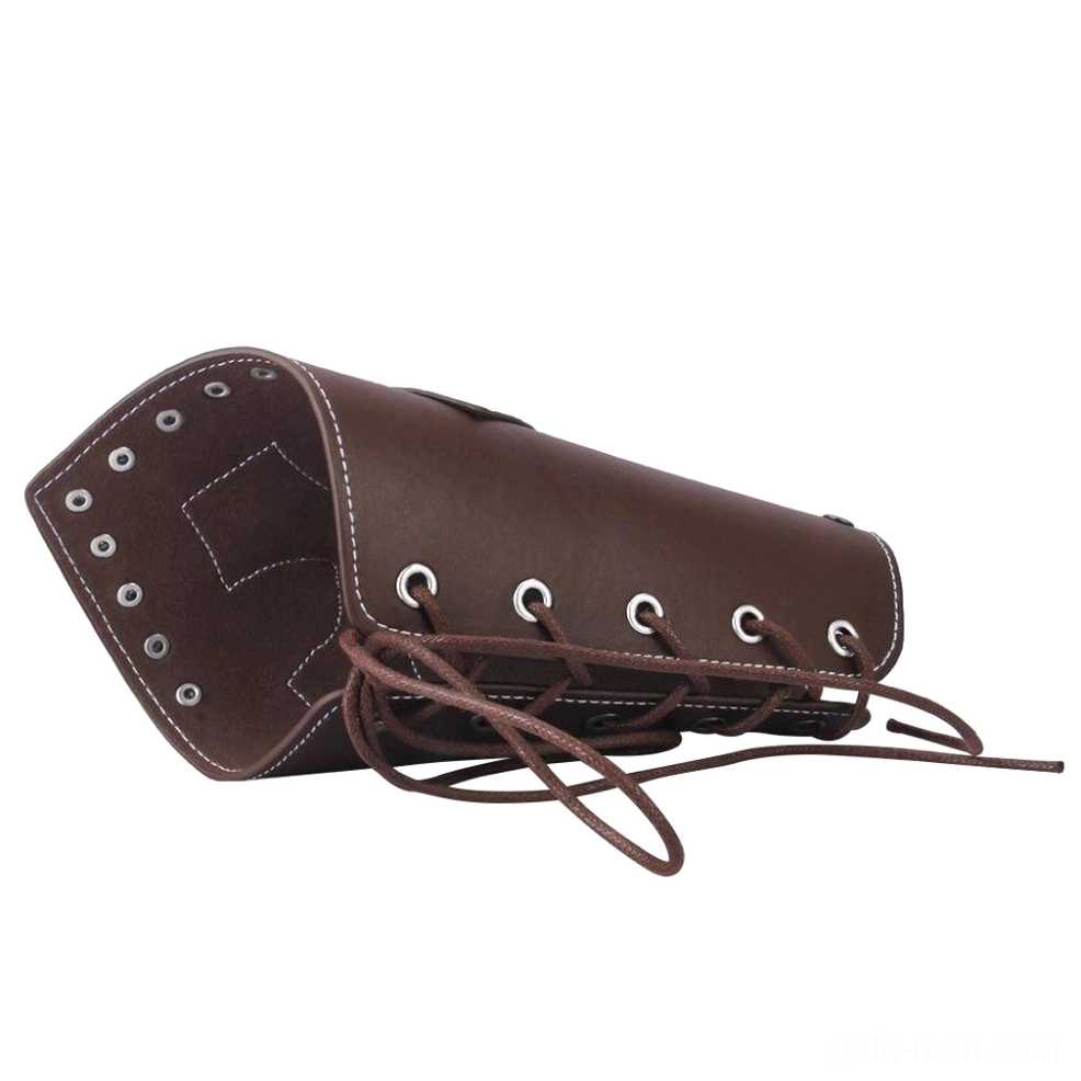 Gothic Templar cross arm guard construction showing leather craftsmanship and rivet work