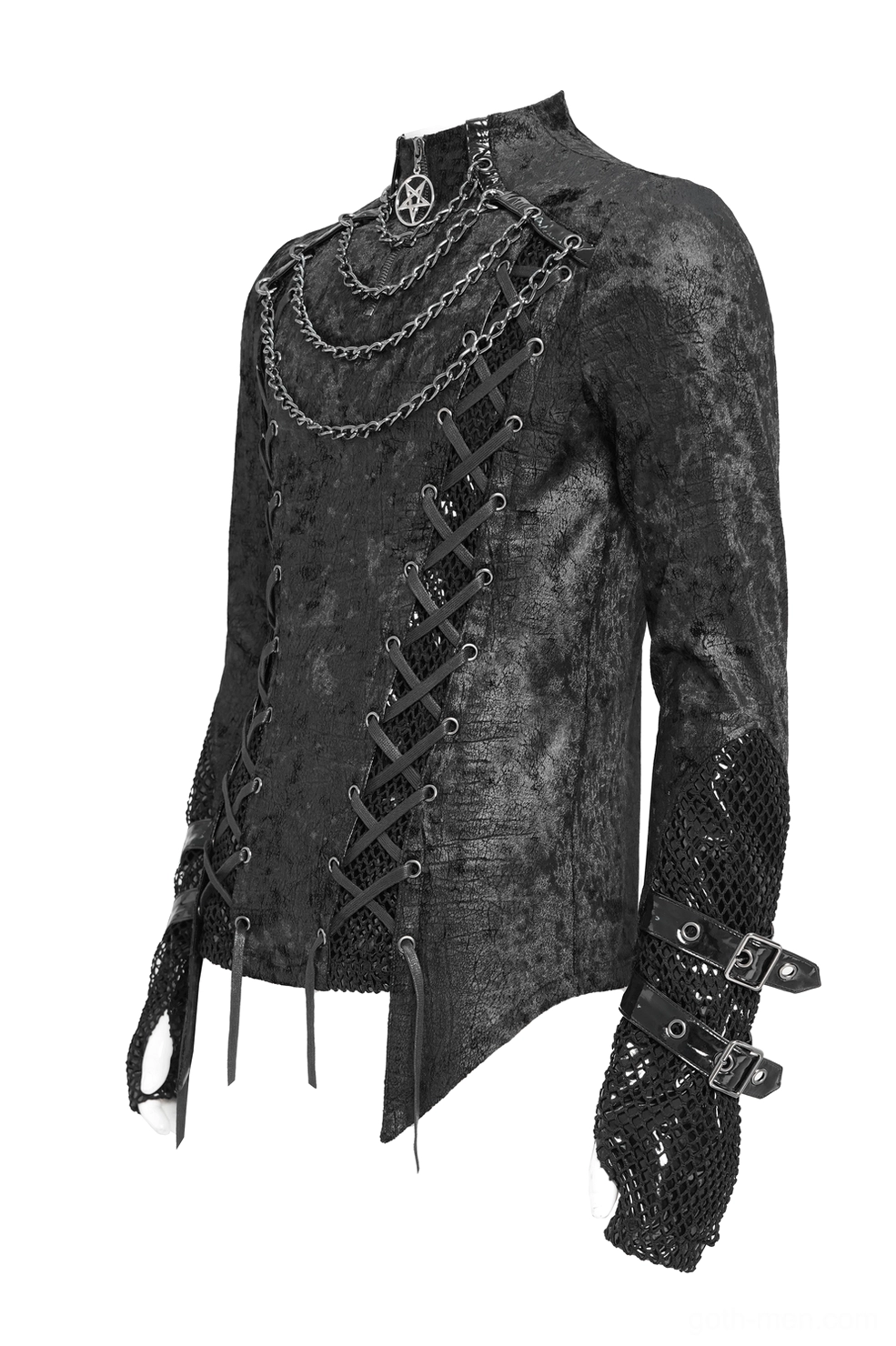 Gothic Top Asymmetric Hem Design with Chain Trims and Pentagram