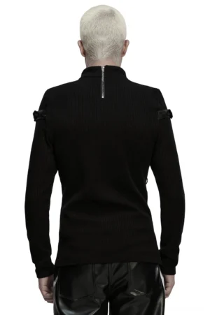Black gothic sweatshirt top back view showing exposed zipper and shoulder strap details