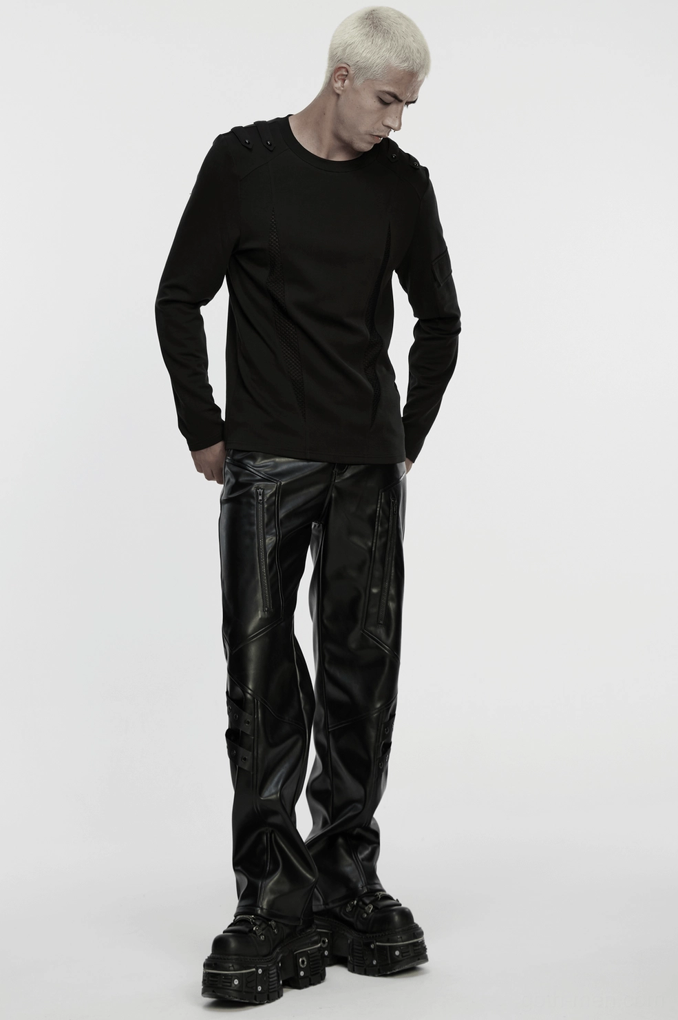Black gothic long-sleeve top fabric composition and material quality specifications