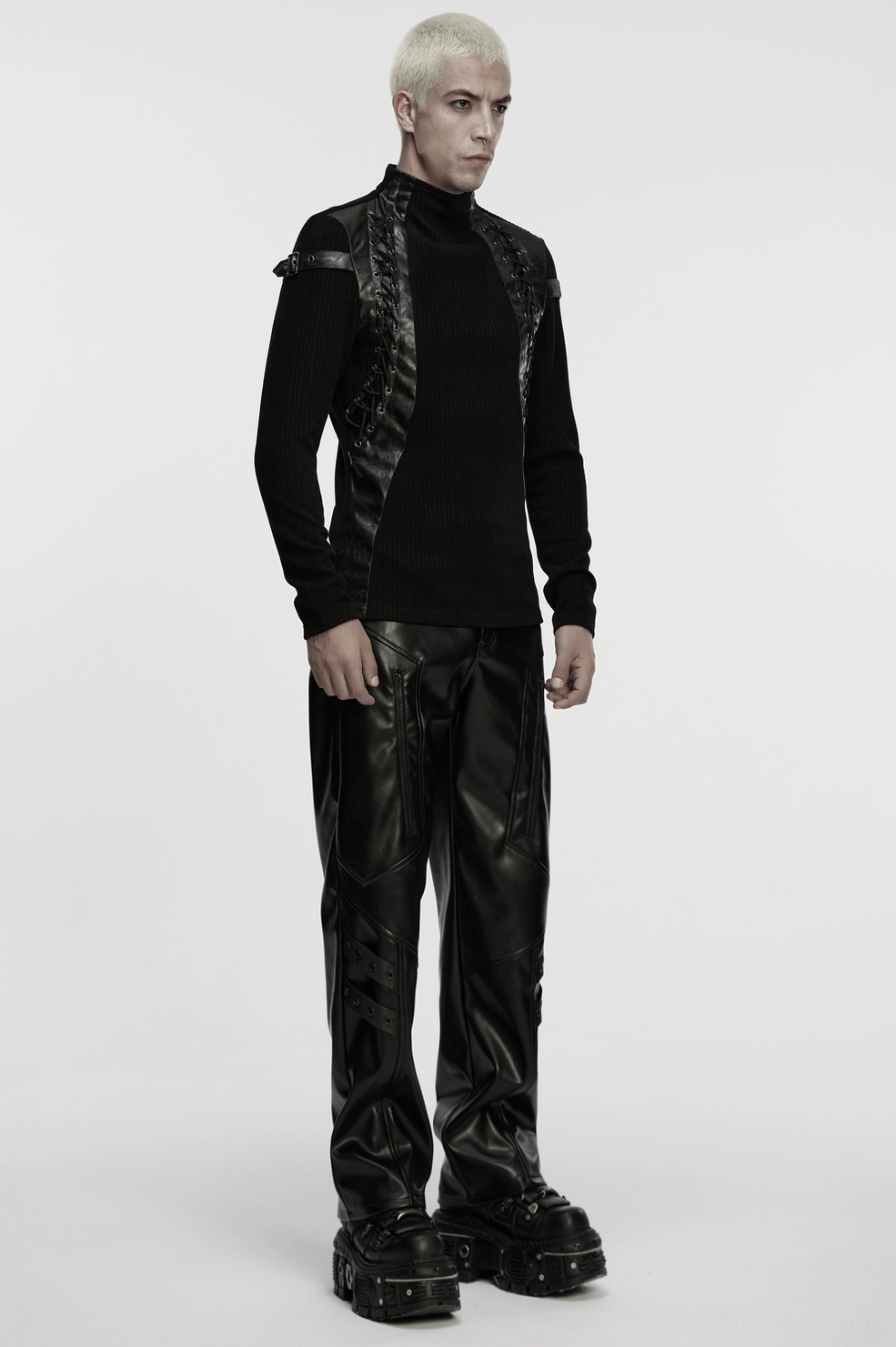 Black gothic mock neck top fabric composition and material quality showcase