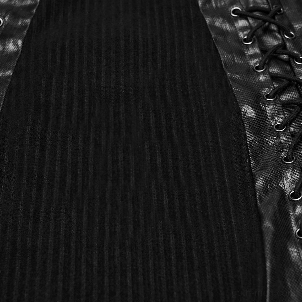 Close-up of gothic top lace-up panel showing ribbed knit texture and metal grommets
