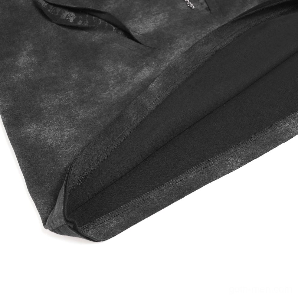 Layered mesh sleeve panel detail of black gothic top with cutout strap design