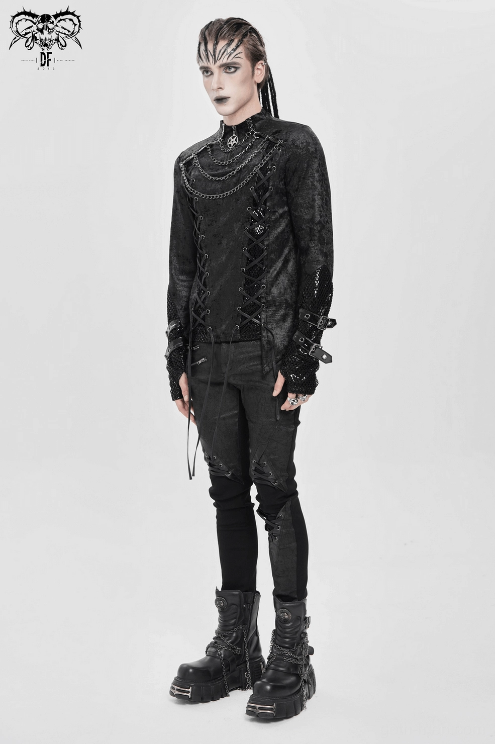 Gothic Top Pentagram and Chain Accessory - Jewelry Detail Focus