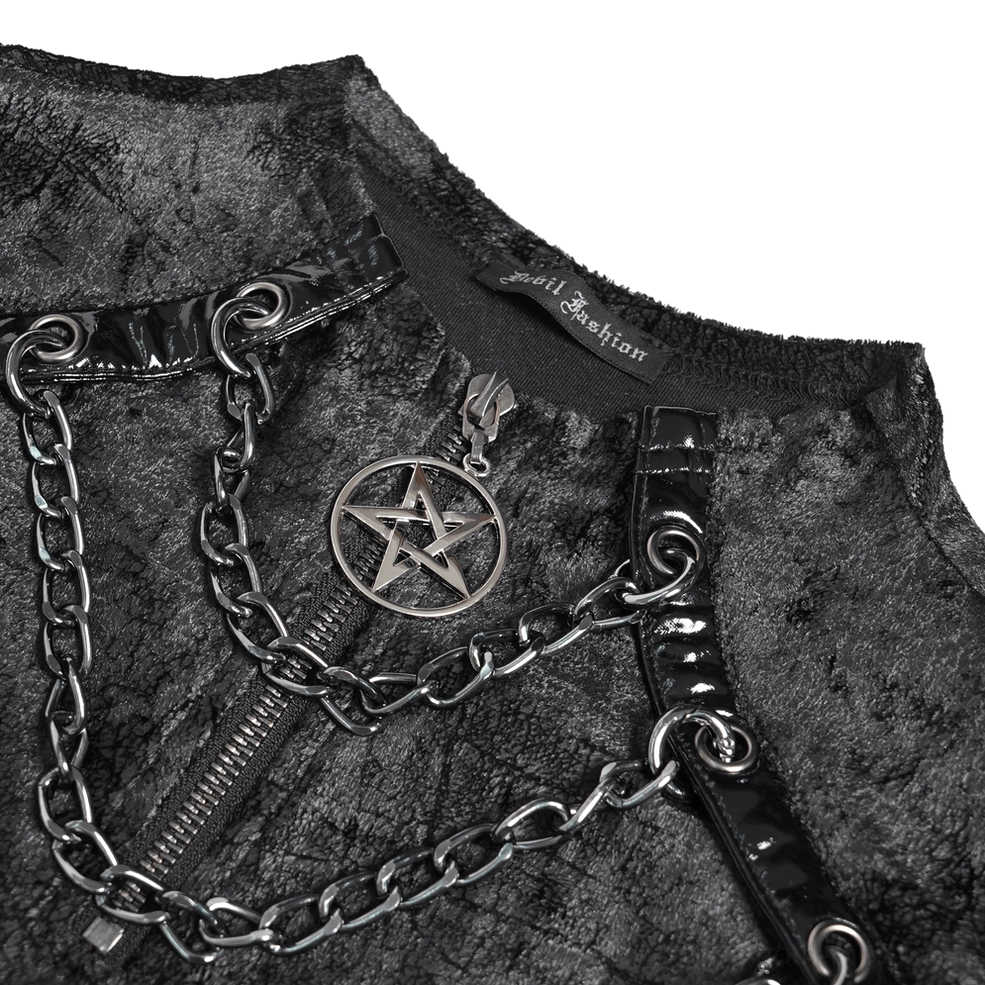 Gothic Top Pentagram Pendant and Metal Chain Close-Up Detail