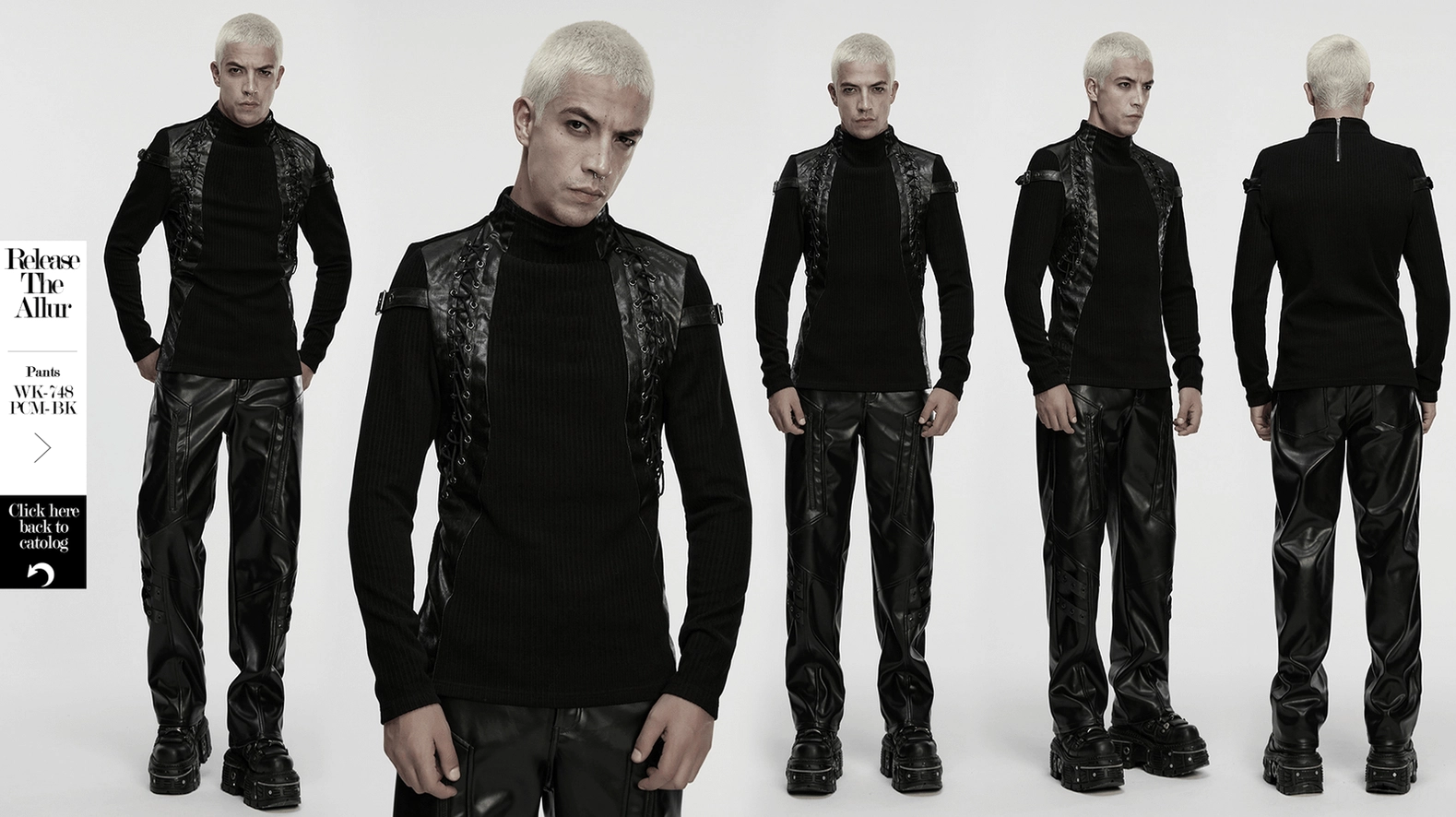 Black gothic top with faux leather panels and lace-up lacing system product showcase