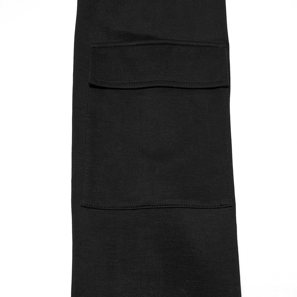 Detailed close-up of black gothic top arm pocket showing flap-style utility pocket design