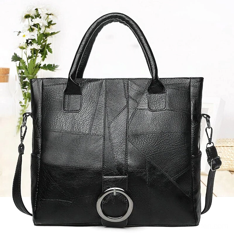 Gothic vintage PU leather tote bag main product view - premium retro tote with metal ring detail