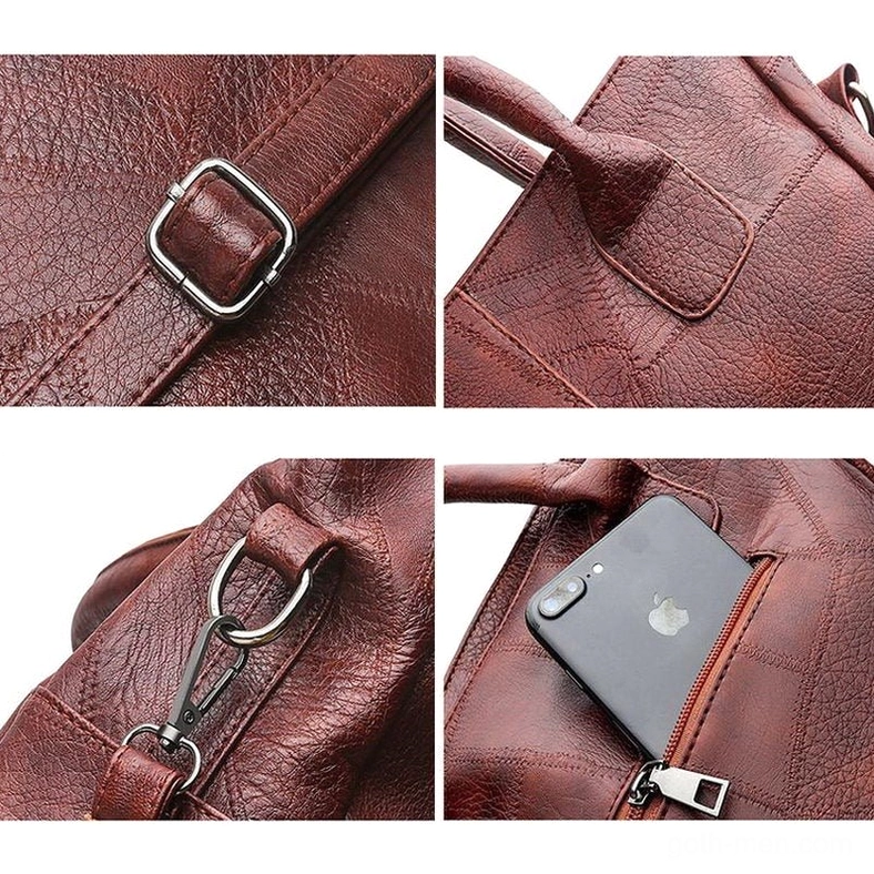 Gothic vintage tote bag handles and metal ring embellishment - reinforced dual top handles detail