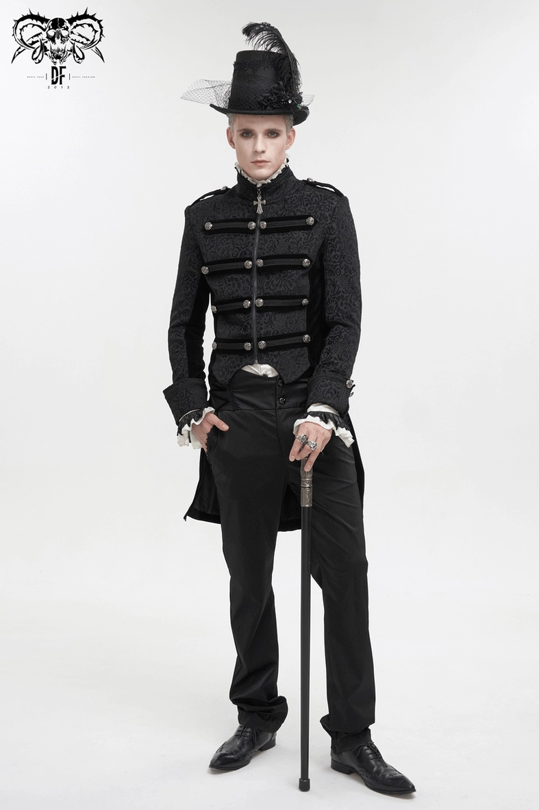 Gothic trousers waist adjustment showing functional lace-up straps and decorative velvet ribbon ties