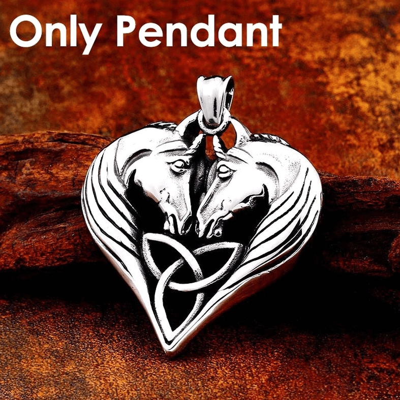 Standalone gothic twin horse heart pendant without chain close-up