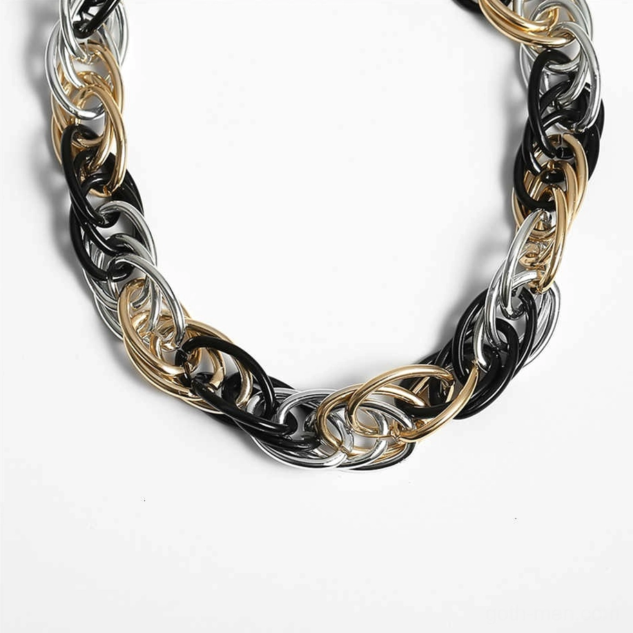 Full view unisex twisted curb chain necklace multi-color metal mixed design alternative wear