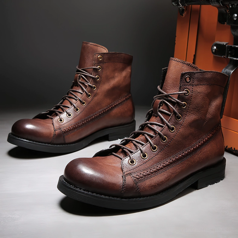 Black gothic lace-up boots men's casual urban streetwear dark fashion essential