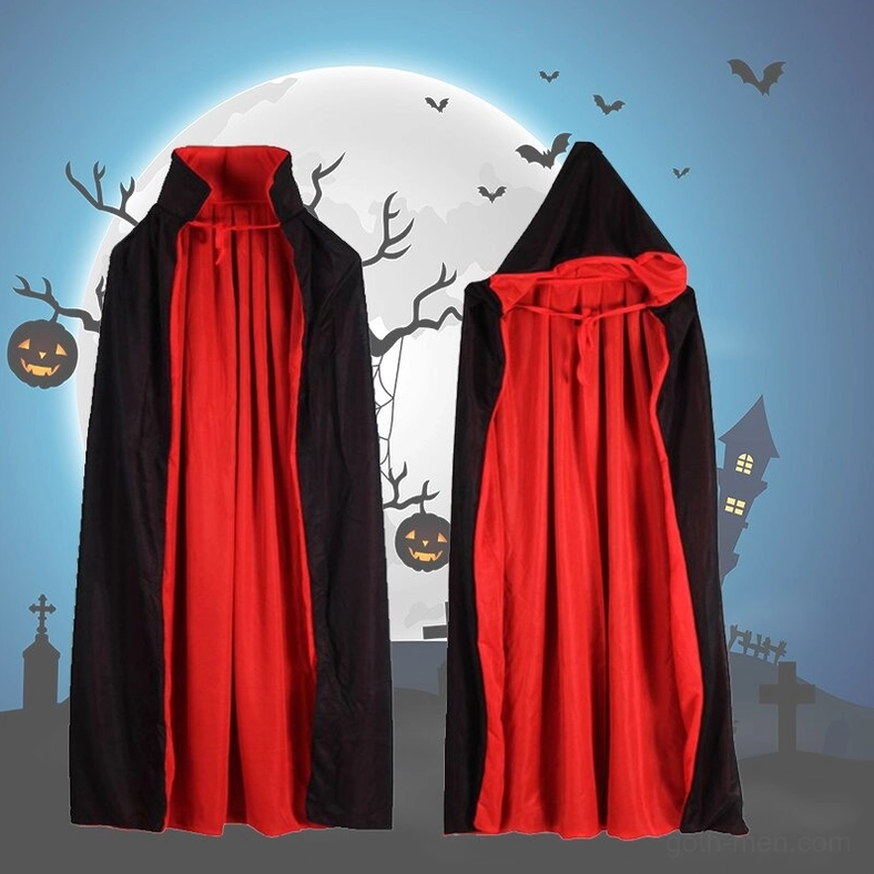 Gothic vampire cape Halloween display showing dual color styles black exterior and red interior variants