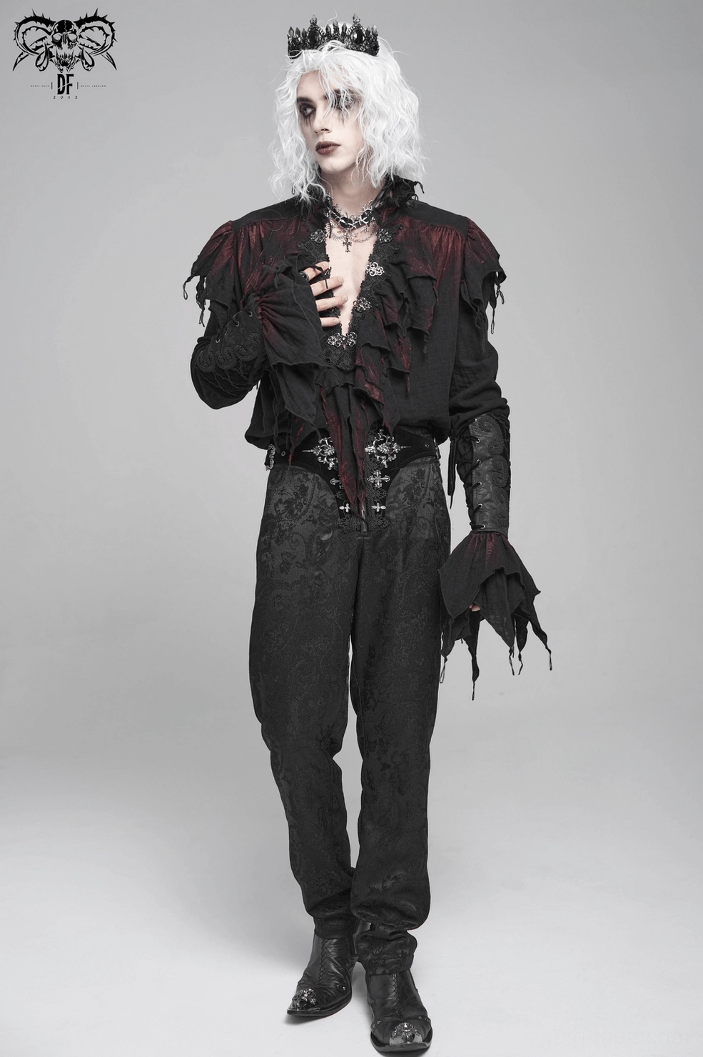 Black gothic ruffled shirt cultural and historical inspiration, Victorian vampire aesthetic