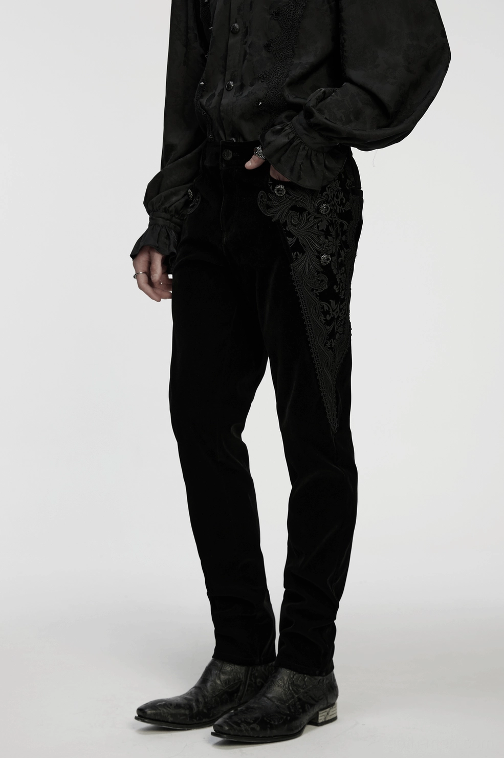 Black velvet gothic pants size measurement chart reference for perfect fit and body dimension comparison