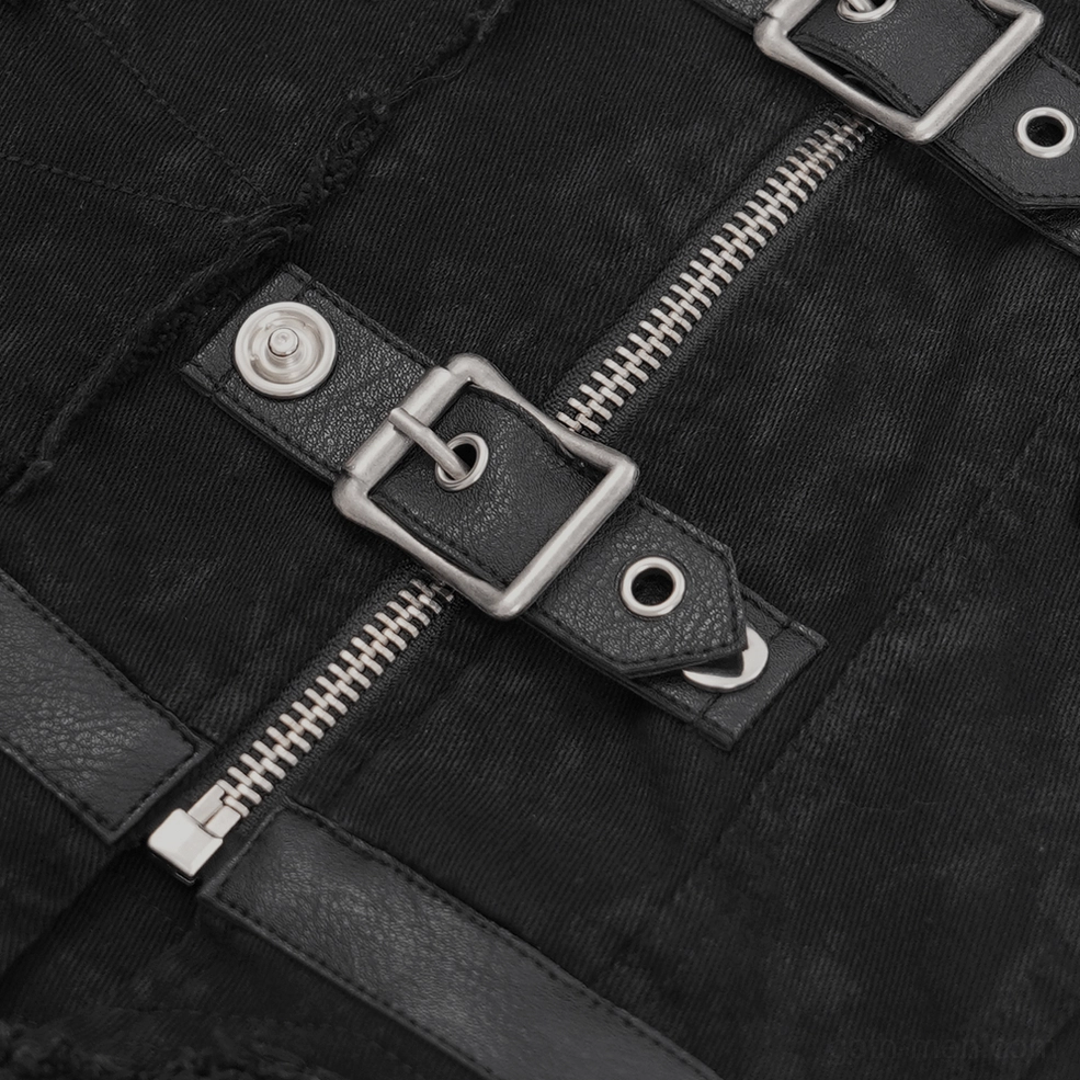 Black gothic vest with distressed edges and frayed trim alternative fashion detail