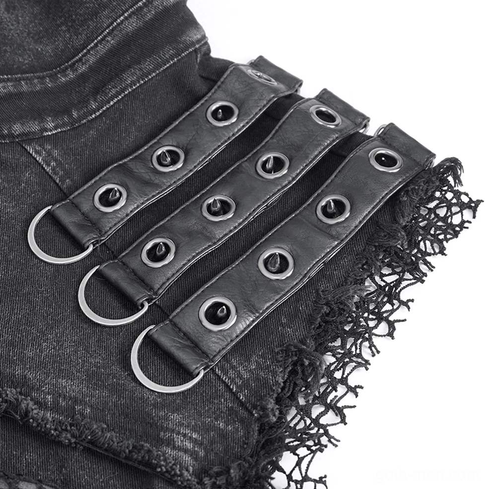 Gothic vest body metal eyelet detail - close-up shot of grommets and studded embellishments