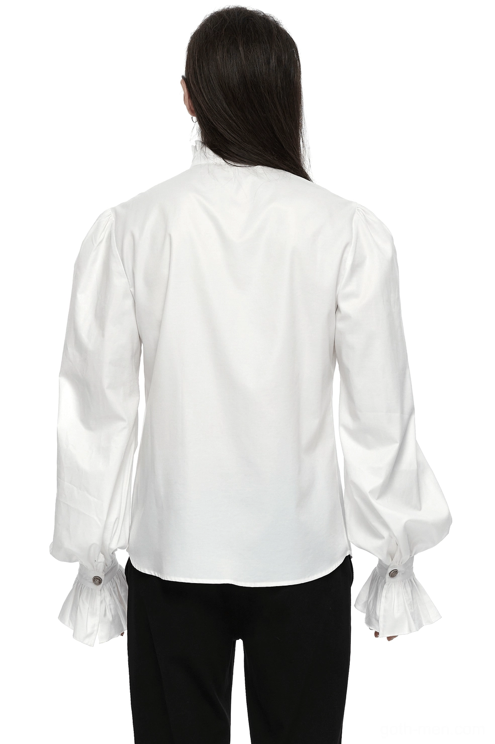 Gothic Victorian bubble sleeve shirt back view, showing minimalist back design and voluminous sleeves