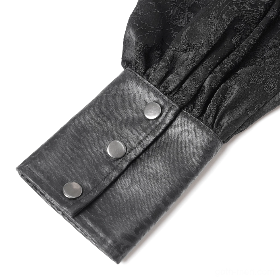Gothic Victorian men's ruffled shirt sleeve detail showing puffed bishop sleeves and buttoned cuff closure