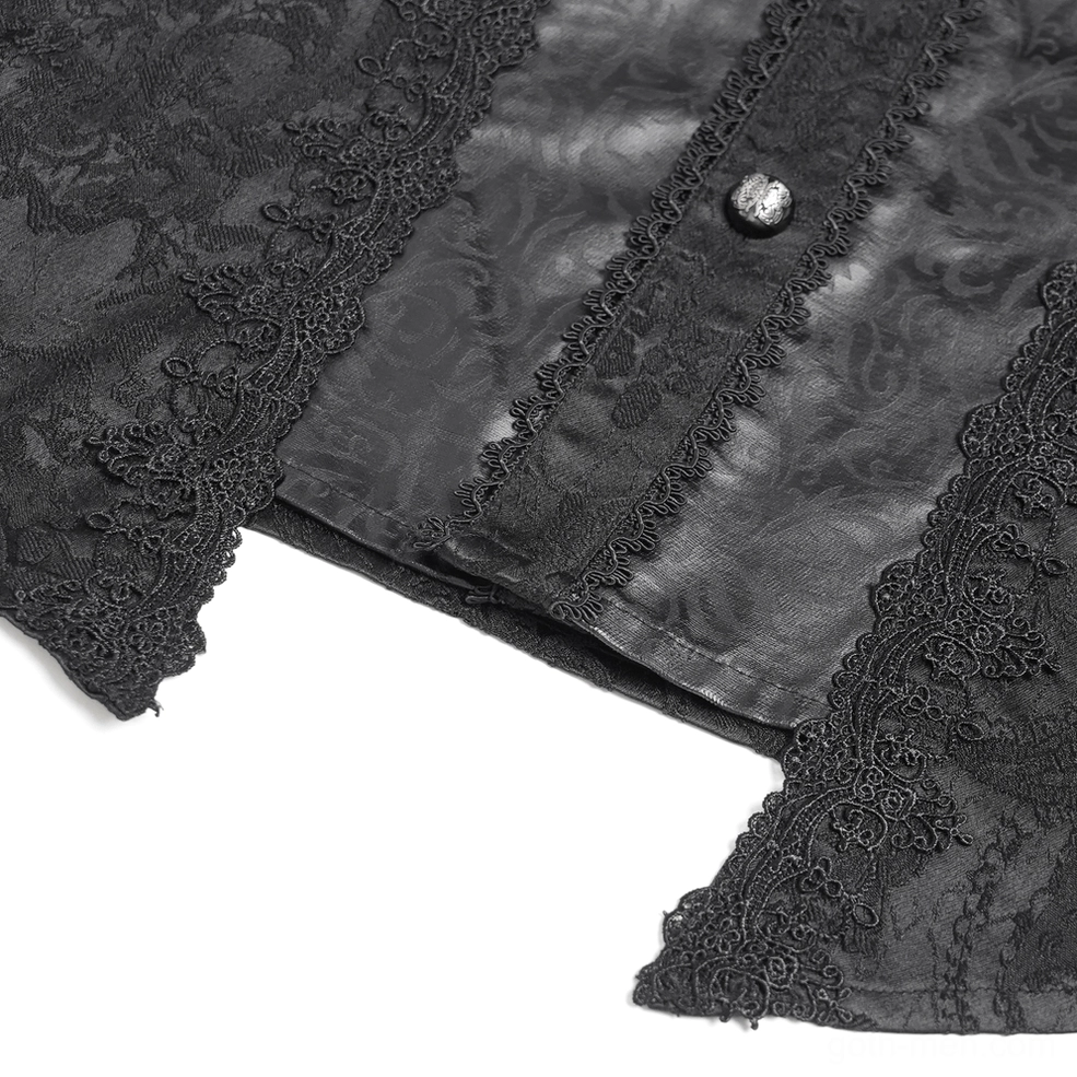 Gothic Victorian brocade shirt fabric texture showing intricate woven pattern and jacquard design detail
