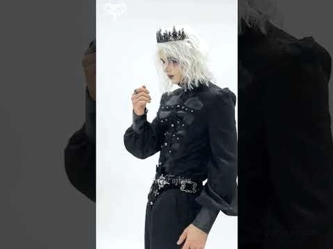 Gothic Victorian formal ruffled shirt multi-angle detail shot with decorative waist belt and studded closures