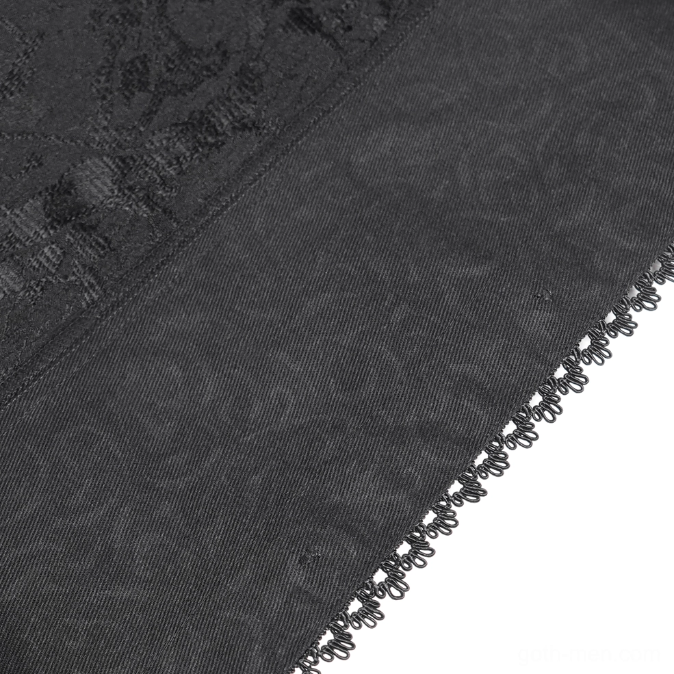 Gothic Victorian men's shirt showing full silhouette with slim fit theatrical ruffles and decorative elements