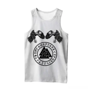 Dark Norse sleeveless tank back view showcasing intricate Celtic knotwork with animal motifs and red gem accents gothic design