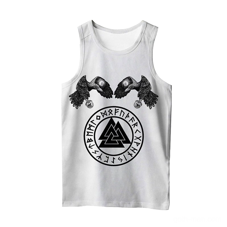 Dark Norse sleeveless tank back view showcasing intricate Celtic knotwork with animal motifs and red gem accents gothic design