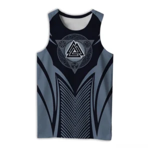 Gothic Viking warrior sleeveless tank top with Valknut and Celtic knot print front view