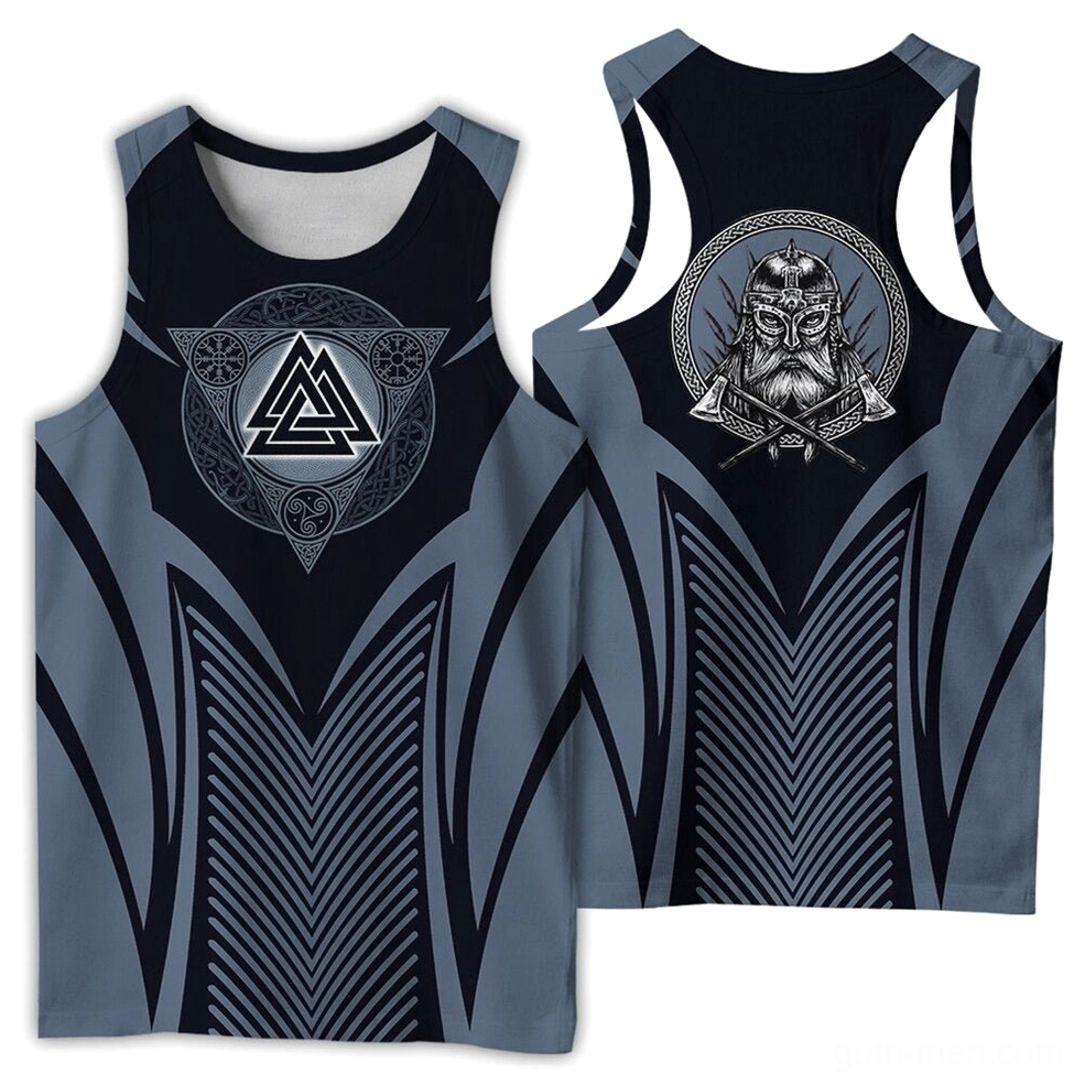Viking Norse mythology men's sleeveless tank top with crossed axes warrior back print design