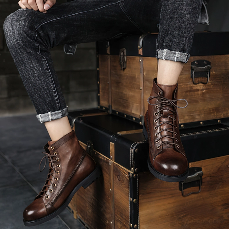 Brown gothic lace-up ankle boots men's vintage dark romantic fashion statement