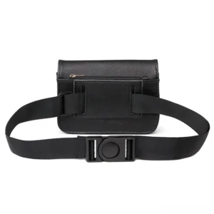 Gothic waist pack rear view showing adjustable nylon belt with quick-release plastic buckle and back pocket