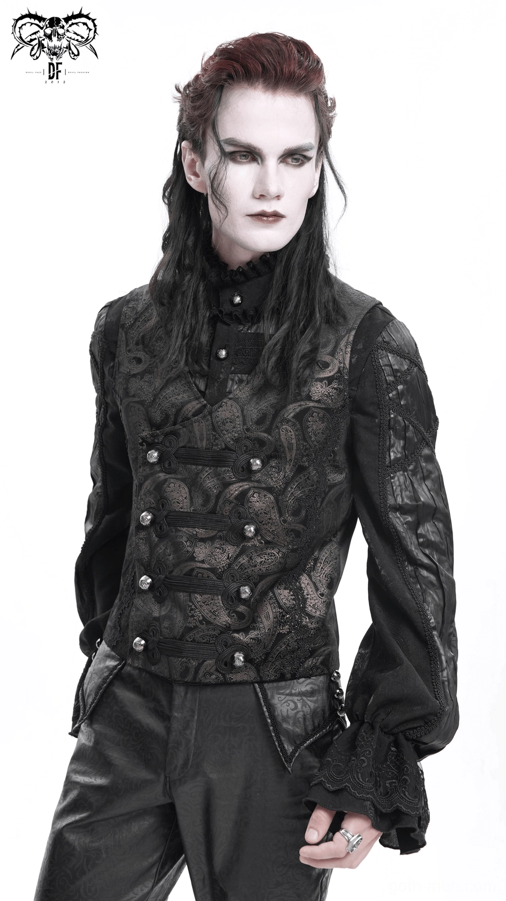 Gothic waistcoat styled with alternative fashion aesthetic showing complete outfit coordination
