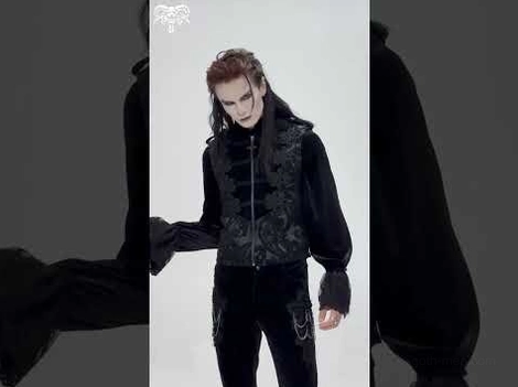 Gothic waistcoat styled with alternative fashion accessories and chain details