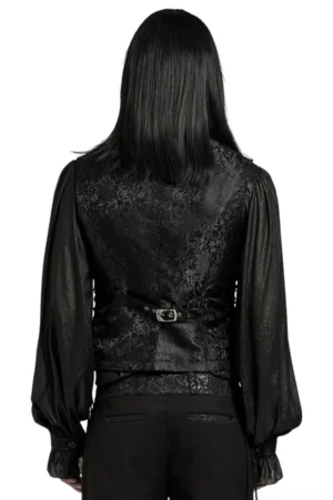 Gothic waistcoat rear view showing adjustable metal buckle back closure system
