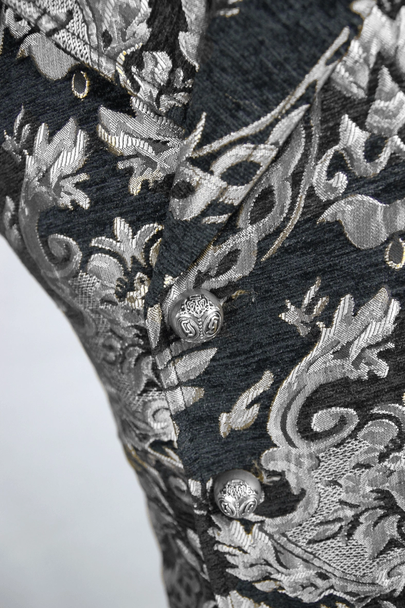 Gothic waistcoat embossed jacquard weave close-up front button details