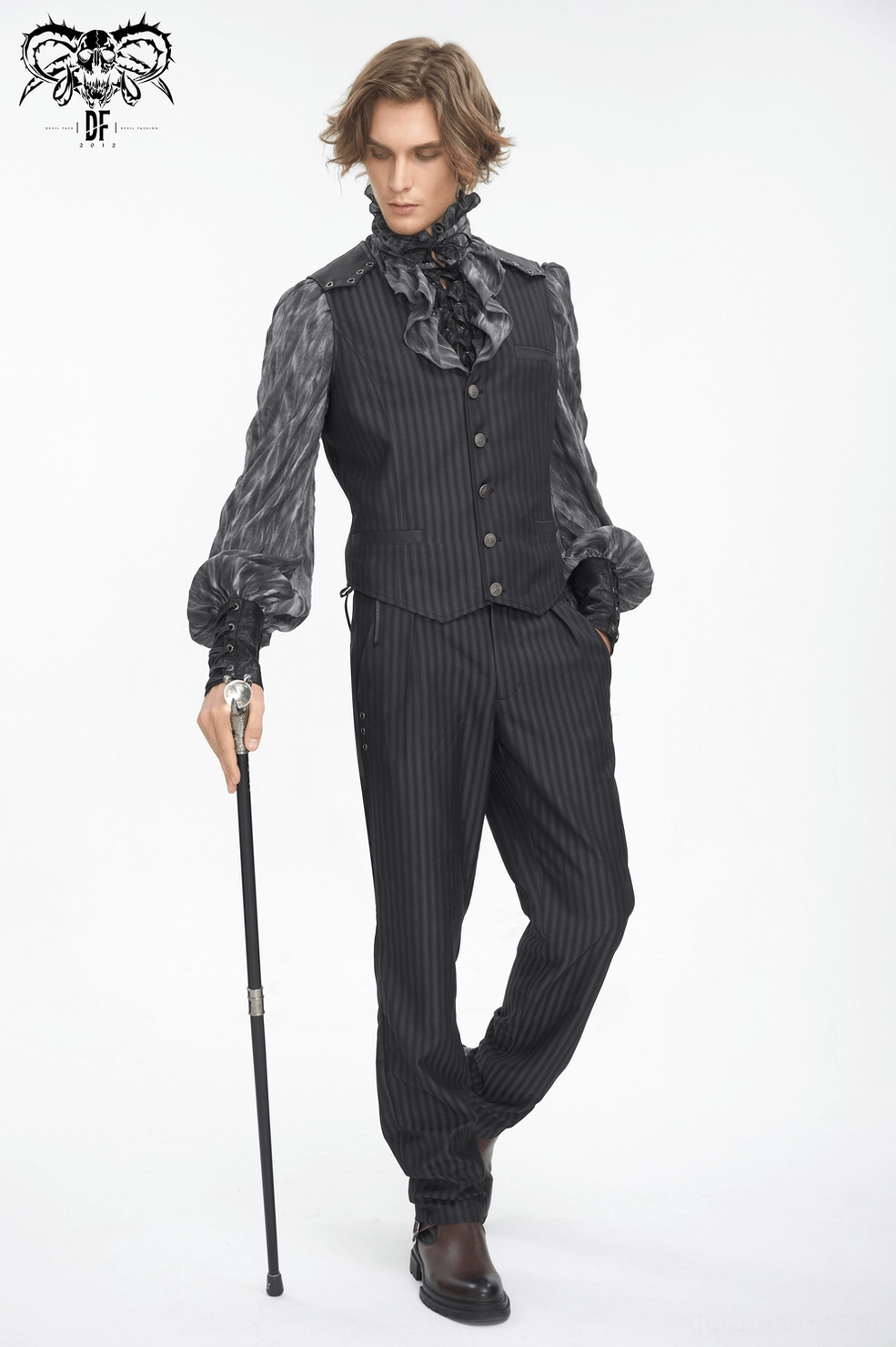 Black gothic waistcoat fabric composition and material quality details polyester rayon