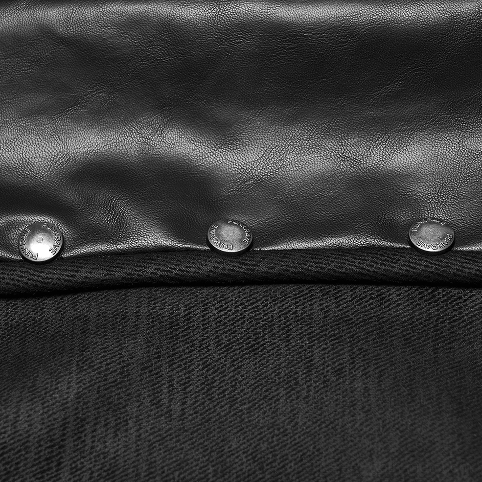 Black gothic waistcoat faux leather texture material with metal snap fasteners