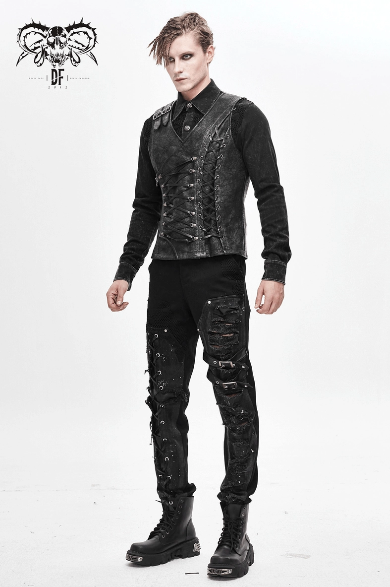 Black distressed leather waistcoat festival styling inspiration for alternative fashion enthusiasts