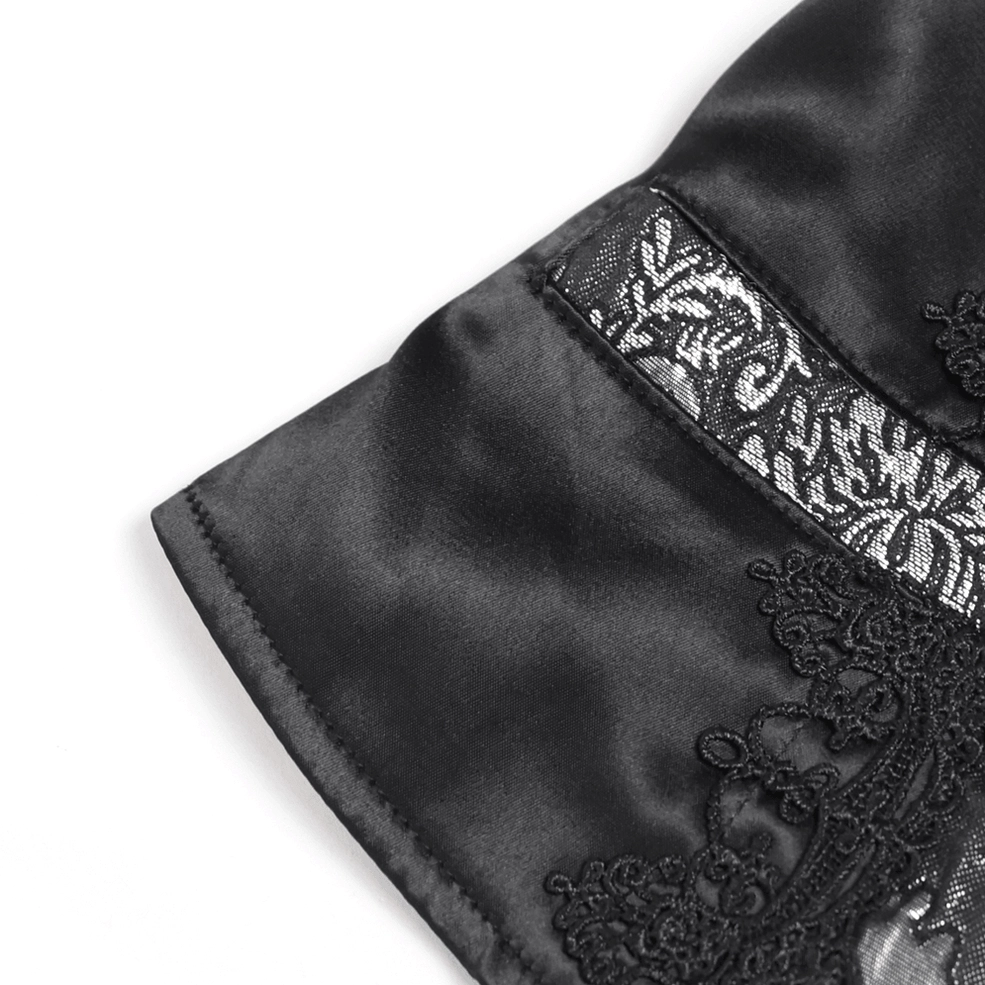 Black silver gothic waistcoat engraved metal button details and front closure on brocade vest