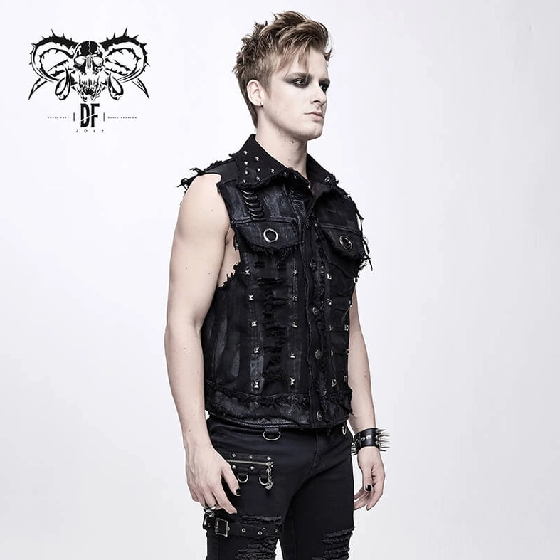 Texture and fabric composition detail of black gothic waistcoat mixed material construction